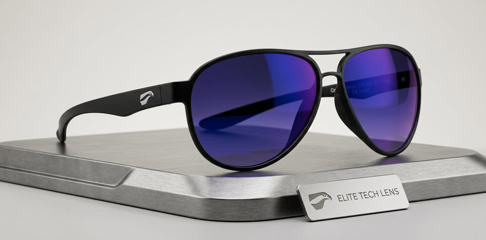 Flying Eyes Pilot Sunglasses. A pilot wearing a pair of Flying Eyes Peregrine Pilot Sunglasses