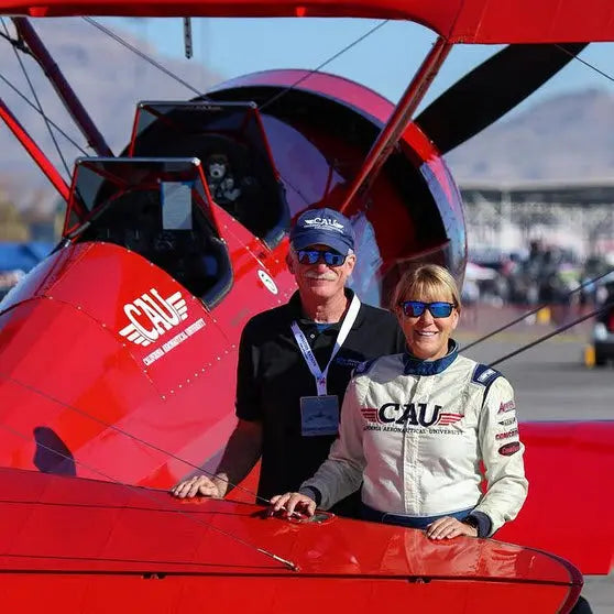 Method Seven Pilot Sunglasses. Two pilots wearing a pair of Method Seven Altitude Sunglasses by their Boeing Stearman aircraft.