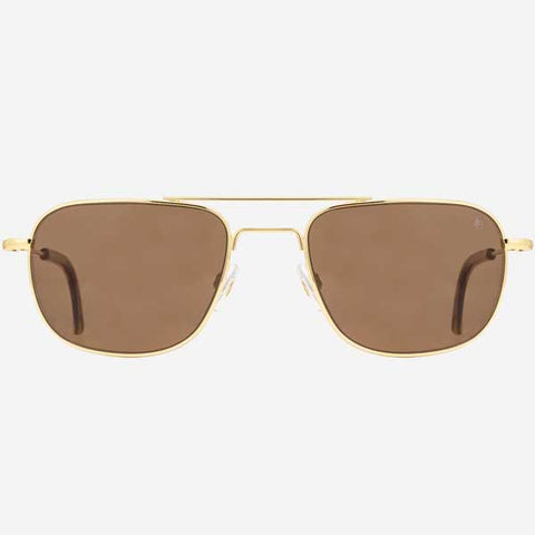 The AO Checkmate sunglass in Gold with Cosmetan™ Brown lenses and comfortable Skull temples.