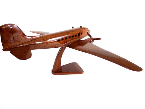Douglas DC-3 / C-47 Prop Transport  Natural Mahogany Wood Aircraft Model