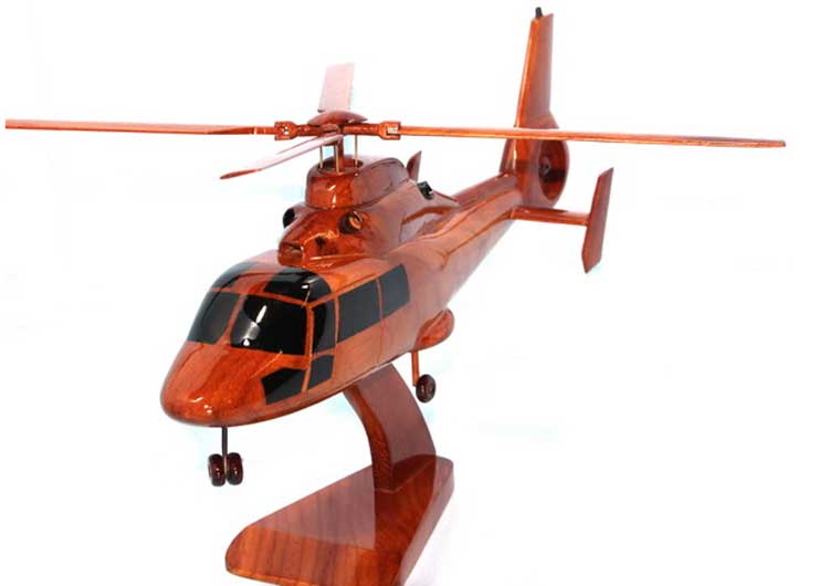 Dauphine HH-65 Helicopter Premium Natural Wood Aircraft Desk Model