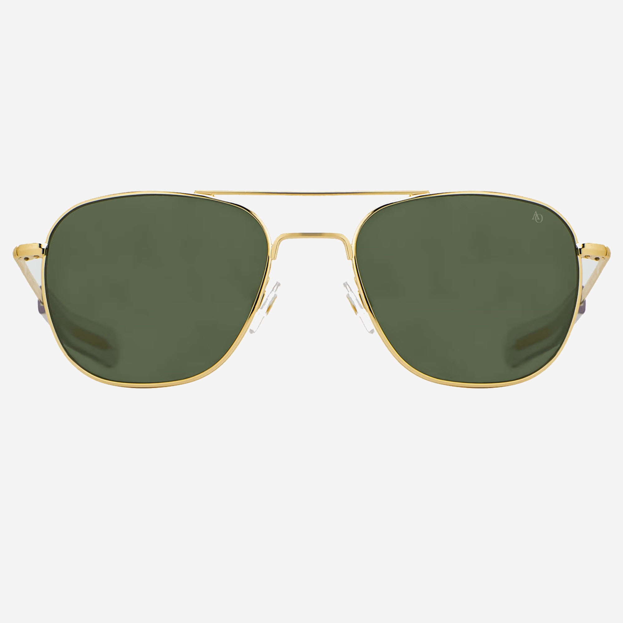 Gold Frane AO Aviator Sunglass with Colobar Green Lenses Front View