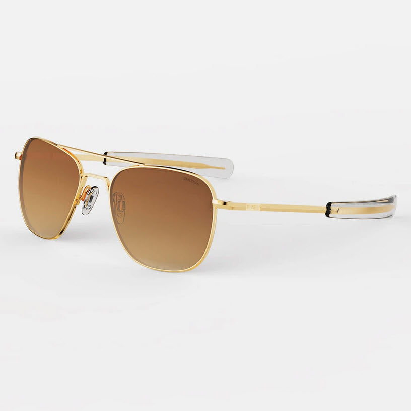 Brown 55mm Sand Nylon Randolph Aviator Gradient Lens Sunglasses with 23K Gold Bayonet Cape